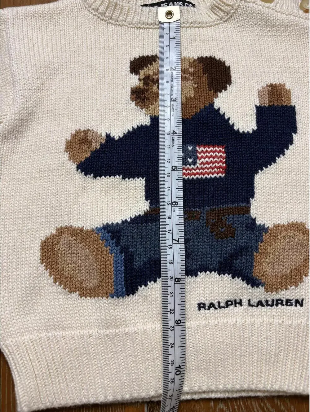 NWT Vintage Ralph Lauren Cream Baby Sweater with Bear Motif Size 6M-12M